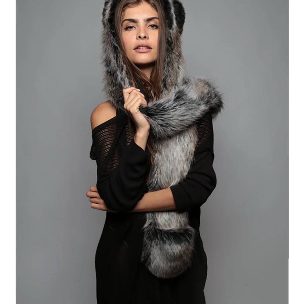 SpiritHoods Faux Fur Animal Hood grey wolf